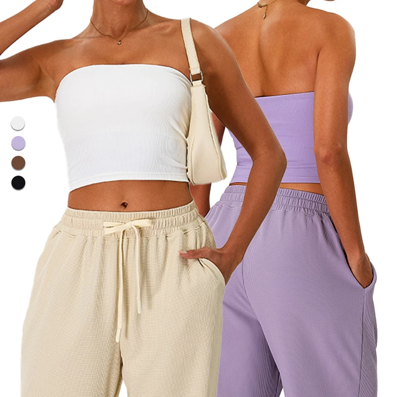 TM0265 Ribbed Shoulderless Sports Bra Shock-absorbing Sports Top for Quick-drying Yoga Workouts