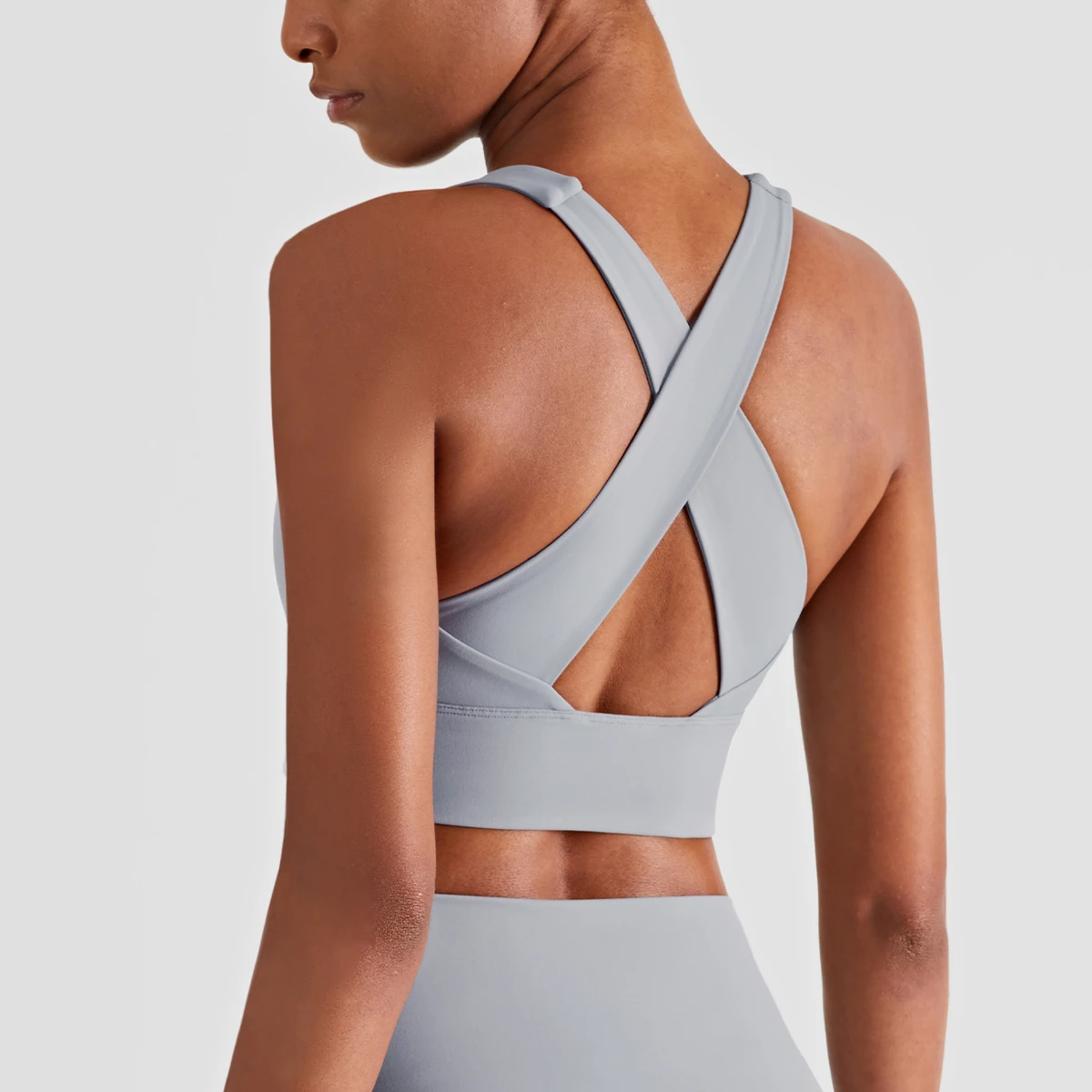 High Quality Woman Fitness Wear Cross Back Nude Sport Yoga Bra High Support