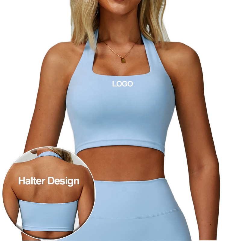 Women's Backless Neck-Halter Sports Bra Quick-Dry Running and Fitness Bra Padded Yoga Tank Top Breathable and Lightweight