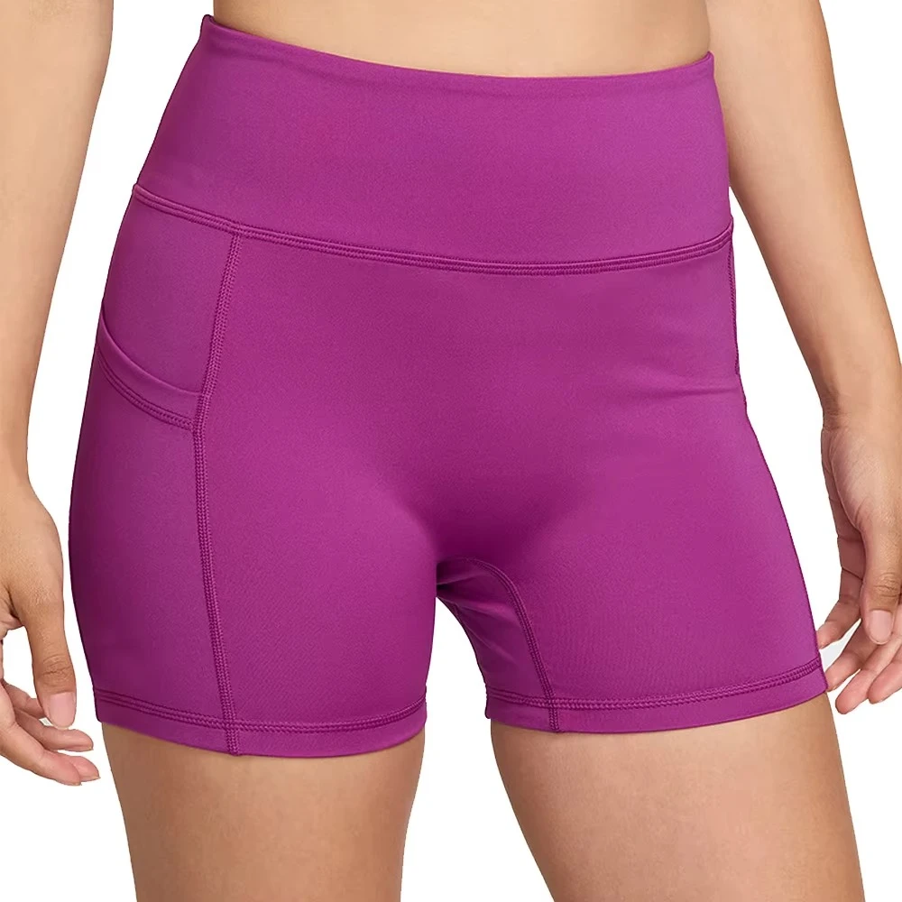 High-Waist Women's Solid Yoga Shorts with Side Pockets Four-Way Stretch Quick Dry Seamless Breathable Athletic Activewear