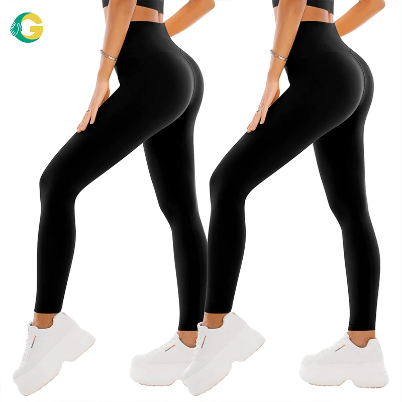Solid High Waist Tummy Control Full Length Yoga Leggings, Squat Proof Butt Lift Pilates Pants Stretchy Shapewear Fitness Workout