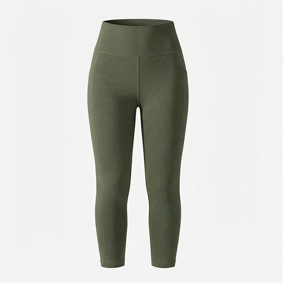 High Waist Seamless Calf-Length Yoga Pants Solid Olive Green Four-Way Stretch Sport Leggings Women's Activewear