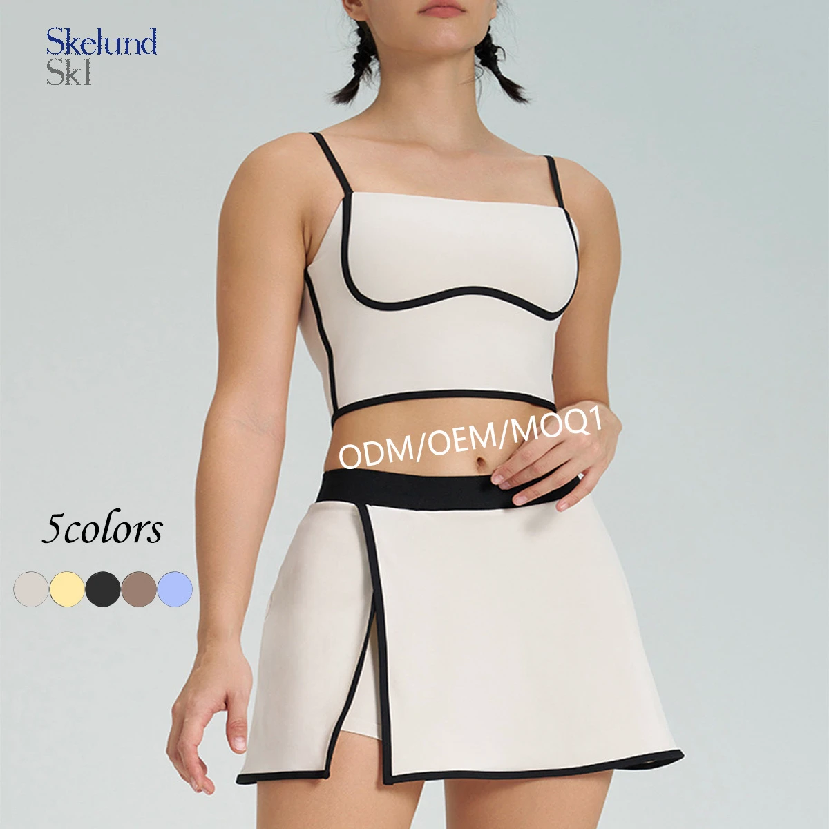 Yoga Outfits for Women 2 Piece Set Custom Color Matching Shockproof Highly Elastic Bra Skirted Pants Yoga Outfits for Women