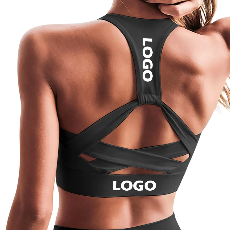 Wholesale Custom Logo Women Running Gym Yoga Bra Tops Ladies Athletic Workout Fitness Push up Sports Bra