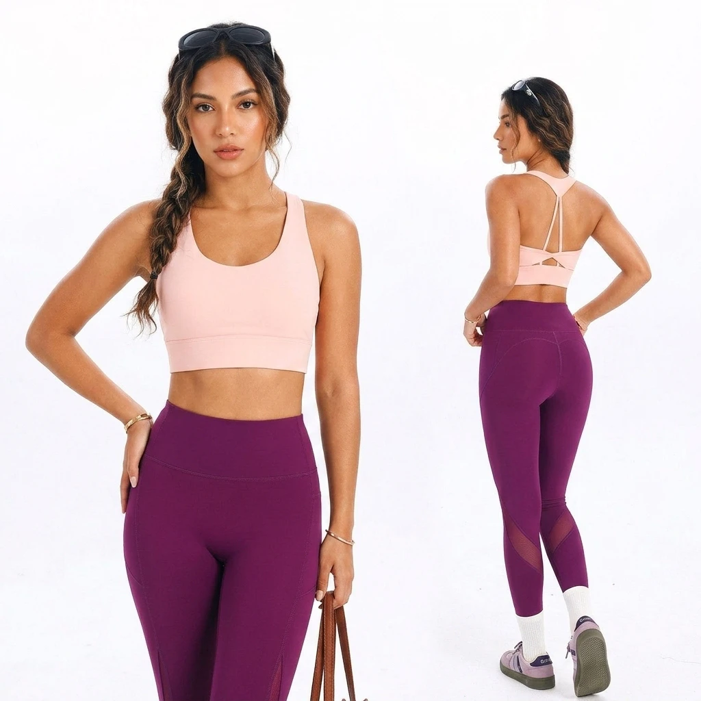 Women Lightweight Breathable Racerback Sports Bra U-Neck Simple Wide Strap Yoga Crop Top