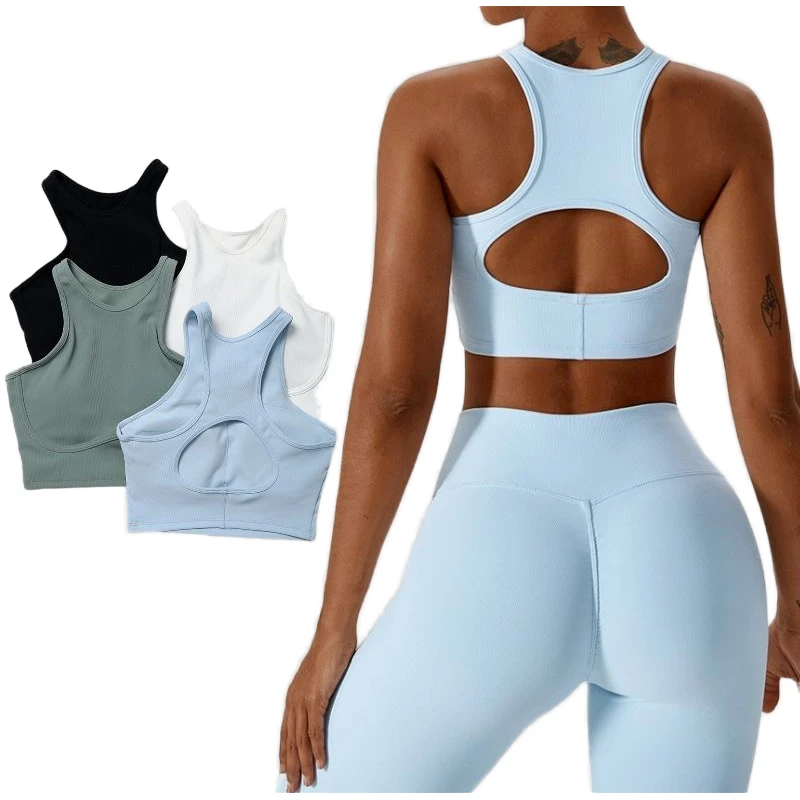 Factory Direct Ribbed Yoga Set Women High Waist Leggings Cutout Bra Gym Wear Wholesale Bulk Activewear