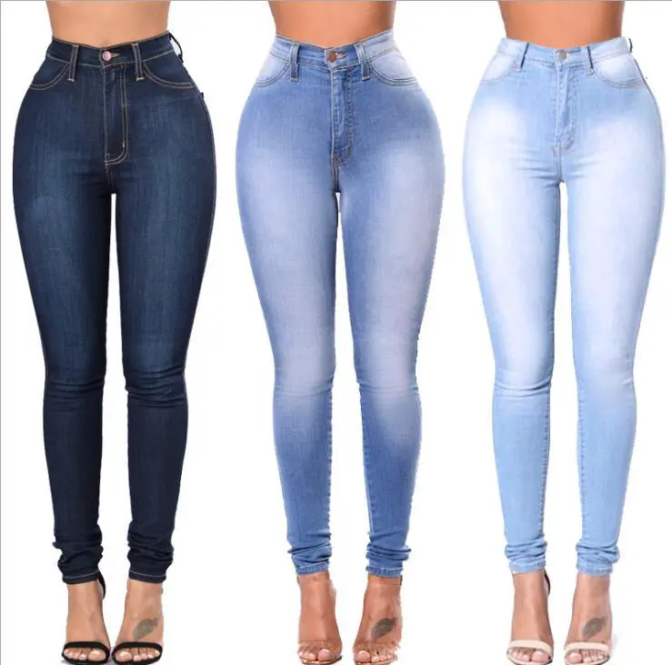 Cz39164a Cheap New Model Plus Size Women Jean Pants Plus Size Very Cheap High Waits Pants Women Jeans Pants
