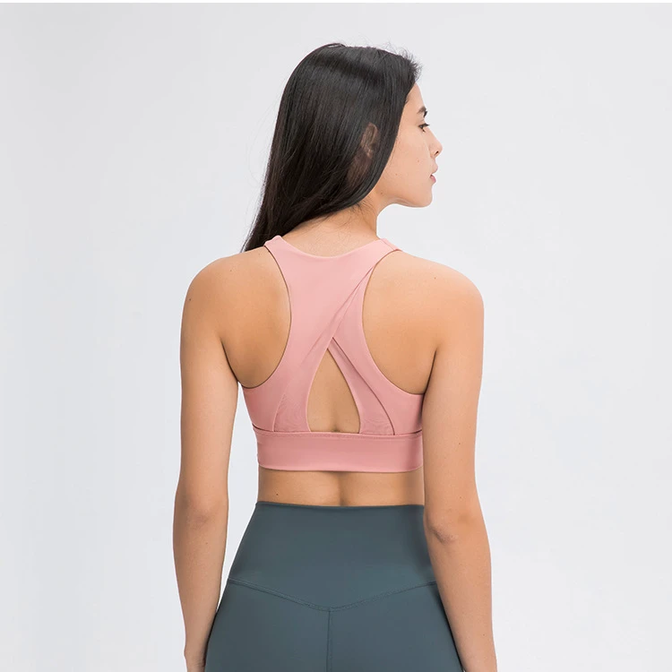 Round Neck High Impact Running Bras Sweat Wicking Push up Sports Bra Women