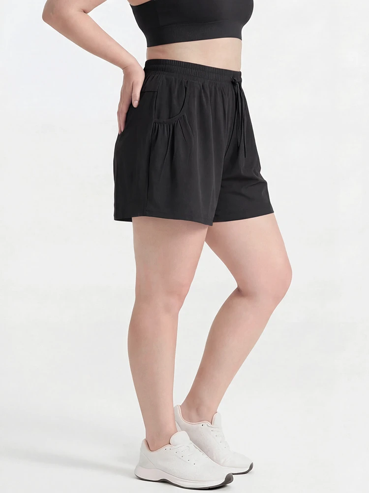 Women's Plus Size High Waist Loose Yoga Shorts with Built-in Liner Pockets Tummy Control