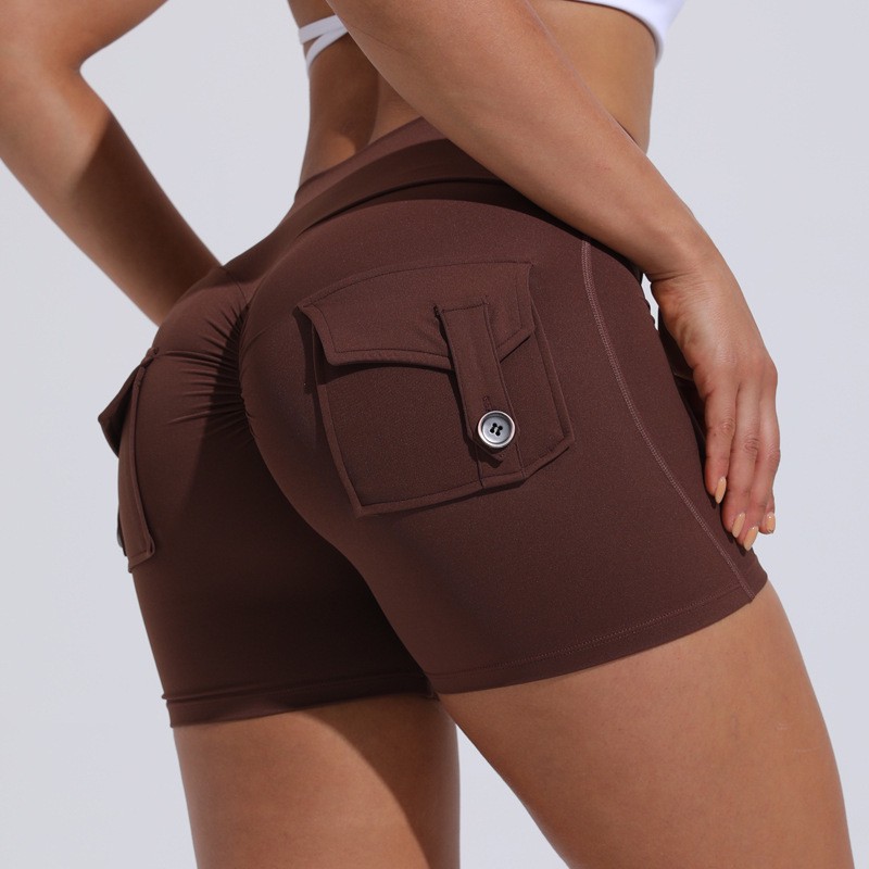 2025 Summer High Waist Quick Dry Stretchy Squat Proof Soft Comfortable Fitness Pocket Yoga Shorts