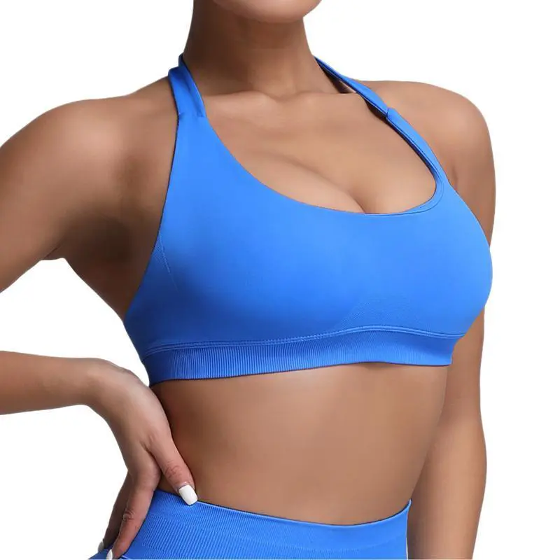 Women's Lightweight Seamless Halter Neck Backless High Support Nylon Yoga Sports Bra for Training