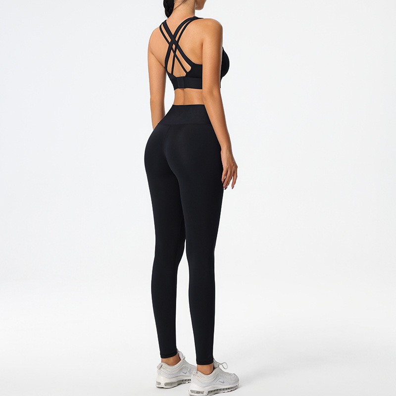 New Solid Color Push up Sports Bra & Cropped Pants 2-Piece Set for Women-Quick-Drying Tight Fit for Running & Yoga Fitness XXL