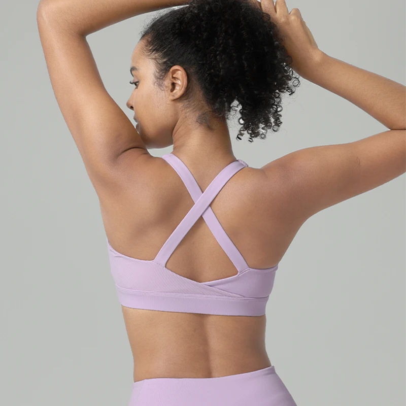 Women Activewear Cross Back Yoga Bra Backless Ribbed Tank Top Women Sports Bra Gym Fitness Wear Running Bandeau Sports Bra
