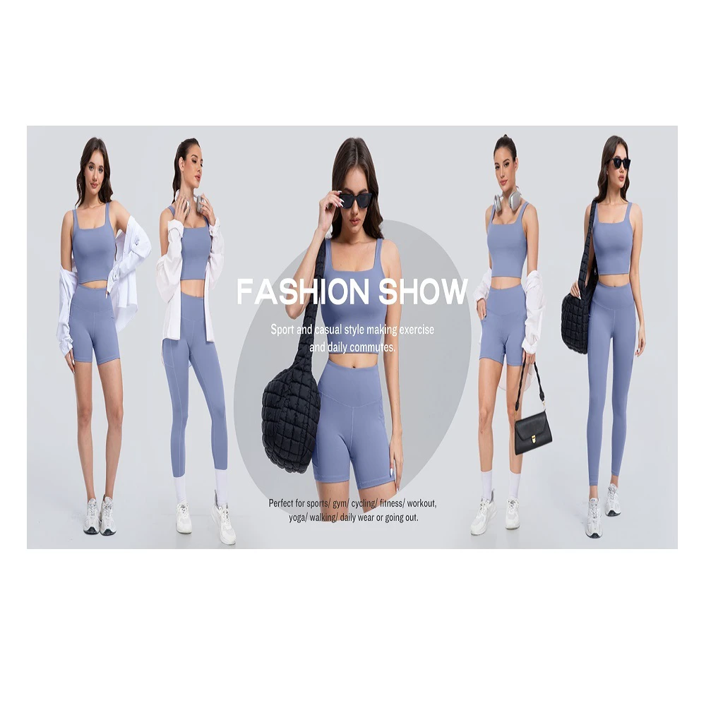 Women's Yoga Outfit Set-2-Piece High-Waisted Sleeveless Leggings Sports Bra Front | Breathable Spandex/Polyester Customized Logo