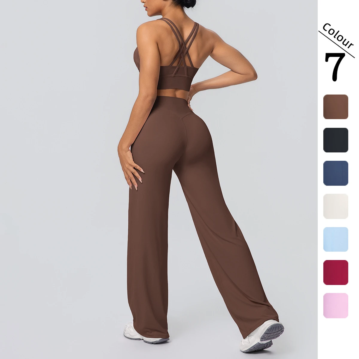 Premium Women High Waist Butt Lifting Stretchy Flared Yoga Pants V-Back Seam Quick Dry Wide Leg Yoga Pants