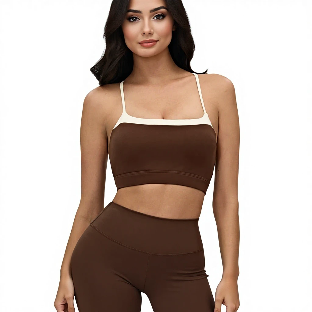 Women's Nude-Feel Yoga Sports Bra Contrasting Color Straps Cross Thin Shoulder Straps Beautiful Back Design Nylon/Spandex