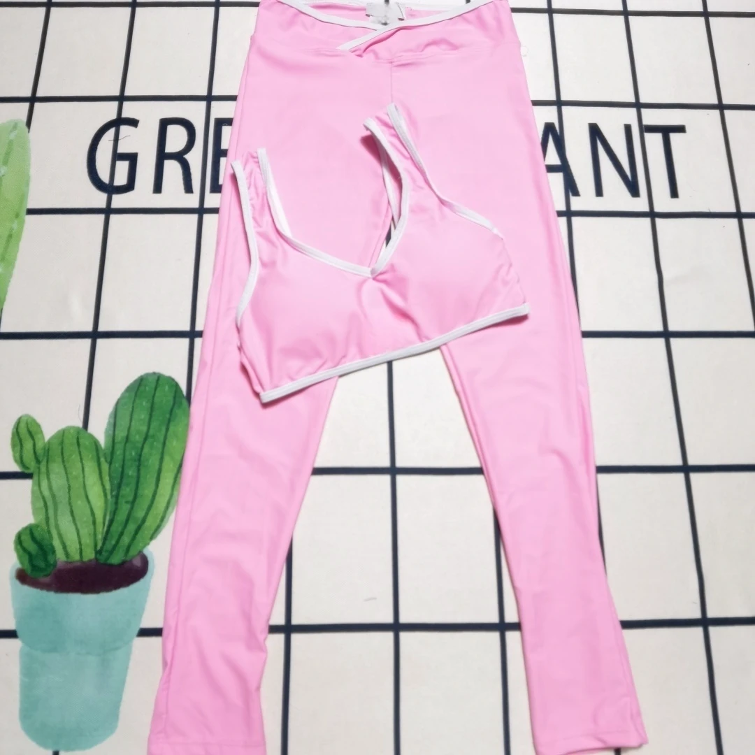 Breathable Stretchable Long Pants and Short Bra Sports Gym Sets for Yoga