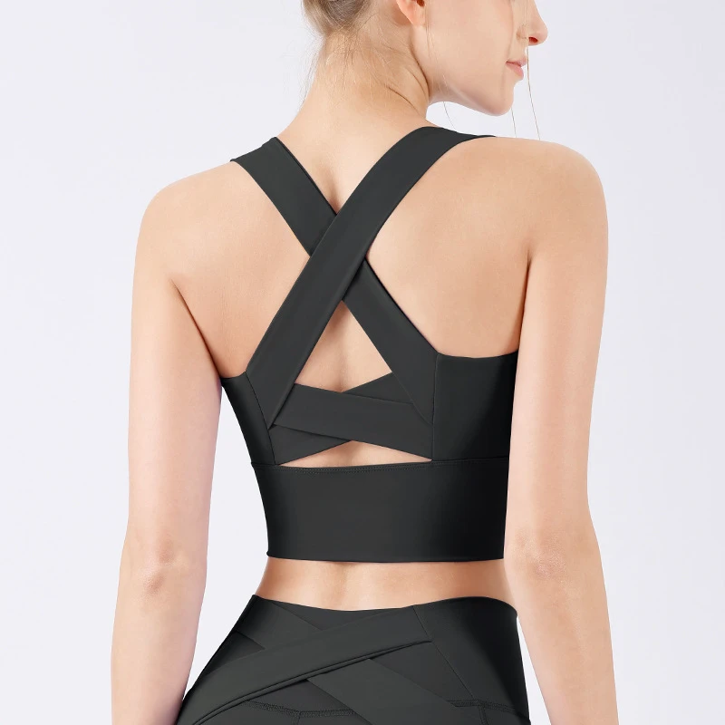 Women's Back Cross Sports Bra with Strong Support Suitable for High-intensity Outdoor Fitness Yoga Bra