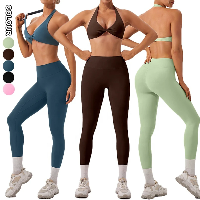 Backless Sports Bra Leggings Soft Skin Friendly Yoga Wear Running 2 Pieces Gym Suit Set for Women