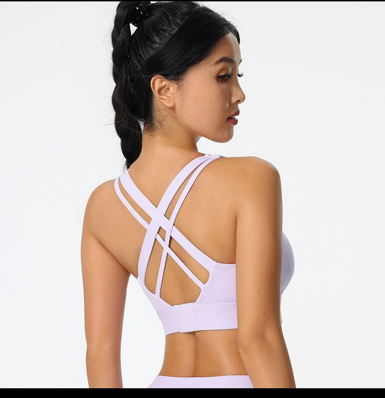 Women's High Support Yoga Gym Sports Bra Padded Cups Adjustable Cross Back Straps Breathable Quick Dry Eco-Friendly Reversible