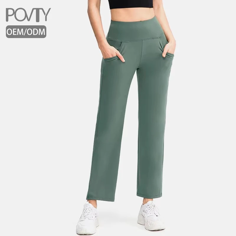 POVTY Wholesale High Elastic Waist Cropped Leggings Comfortable Soft Custom Logo Breathable Ultra Stretch Solid Yoga Pants