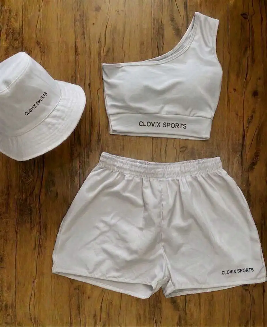 Hot Selling Summer Cotton Custom Logo Women Yoga Set One Shoulder Sports Bra with Shorts Gym Wear Tracksuit Fitness Outfit