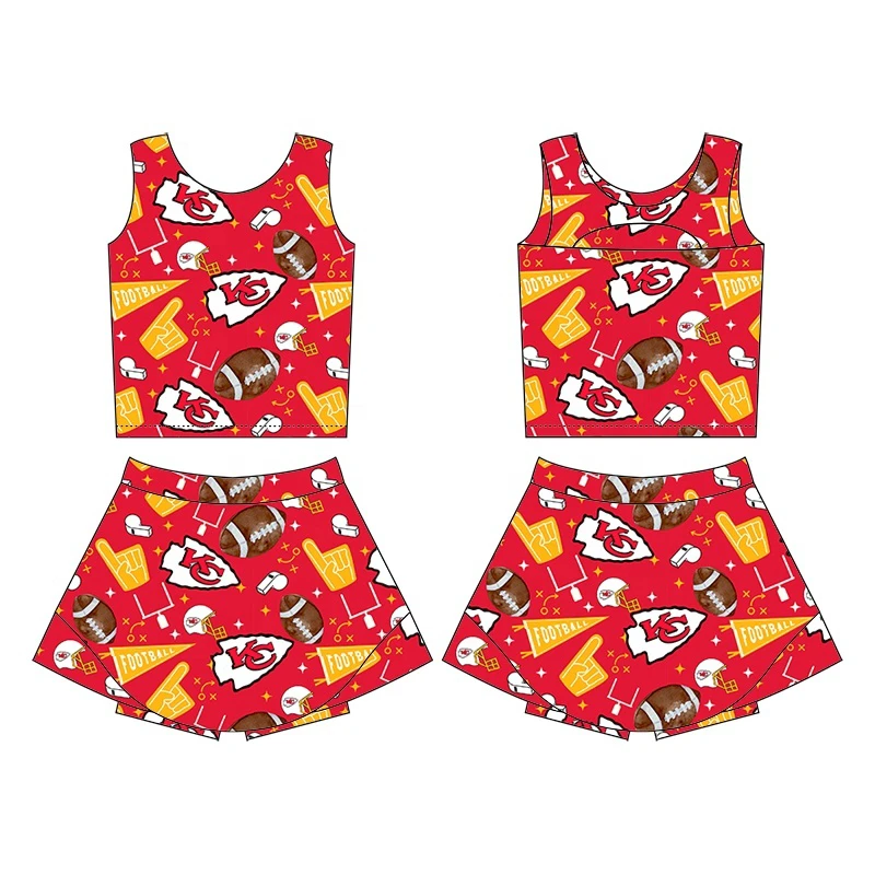 Kerui Oem Boutique Baby Nylon / Cotton Girls 2-Piece Breathable Elastic Waist Vest Skirt with Shorts Yoga Fitness Tennis Set