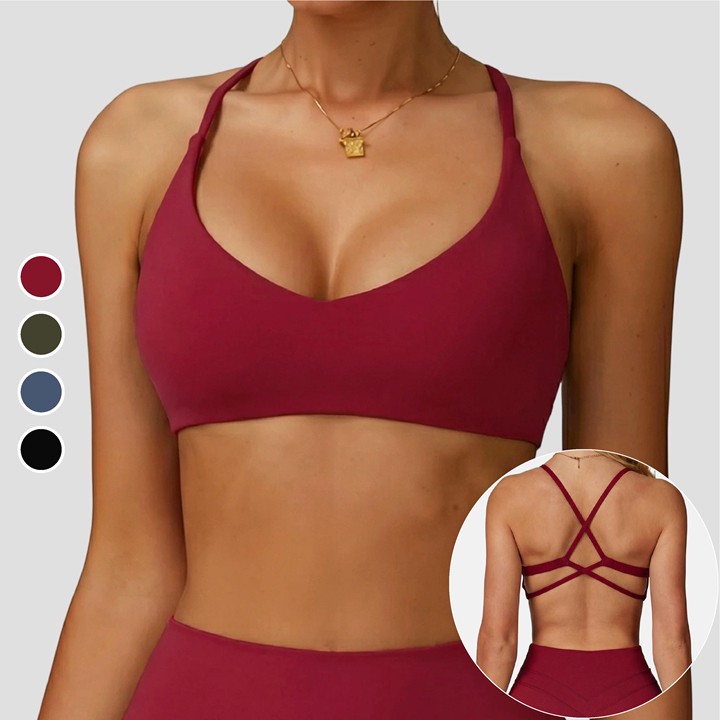 Women Lightweight Quick Dry Breathable Cross Back Front Sports Bra Removable Pads Shockproof Push Yoga Fitness Running Medium