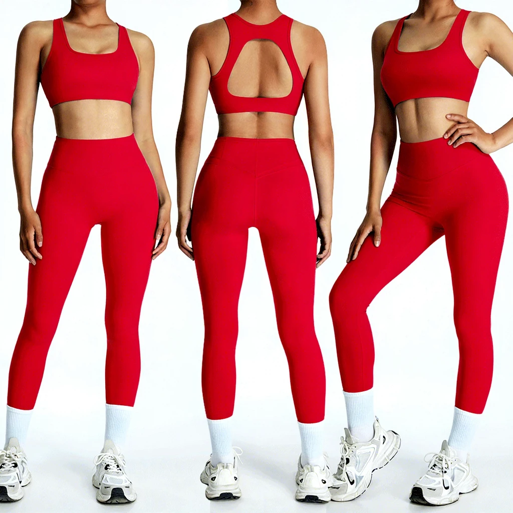 Wholesale Activewear Set Four-Way Stretch Leggings Sports Bra 2 Pcs Set Women's Gym Wear Quick Dry Fitness Clothing Yoga Set
