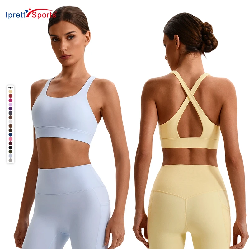 Breathable Cross-Back High Support Yoga Bra Women Tight-Fitting Outdoor Sports Running Fitness Gym Crop Tops with Removable Pad