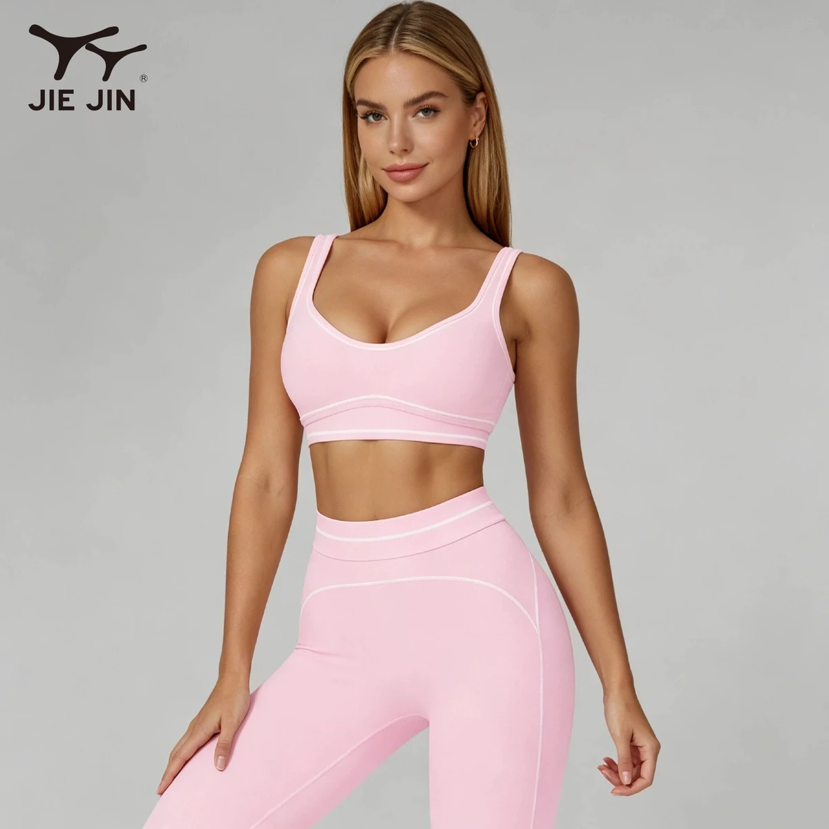 JIEJIN FACTORY Anti-pilling Yoga Set 2 Piece Four Way Stretch High Waist Workout Outfits Pilates Clothes