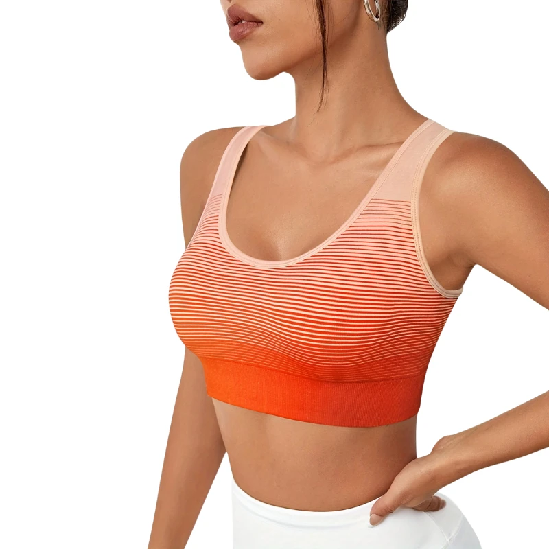 Women's Sports Outdoor Yoga Bra Orange Gradient Thin Striped Non-adjusted Straps High Support for Adults