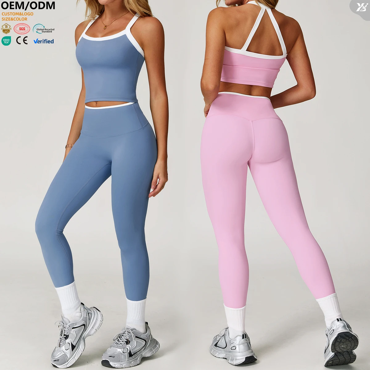 XW-TZ2027-1 Women 2 Piece Gym Suit Fashion Pad Push up Bra Sports Suit High Waist Tummy Flare Leggings Women Yoga Set