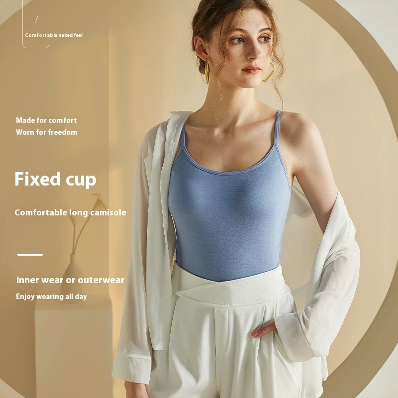 Sexy Summer Breathable Tank Top With Built-In Bra Pads Strappy Backless Design Casual Black Viscose Spandex Knitted Fabric Layer