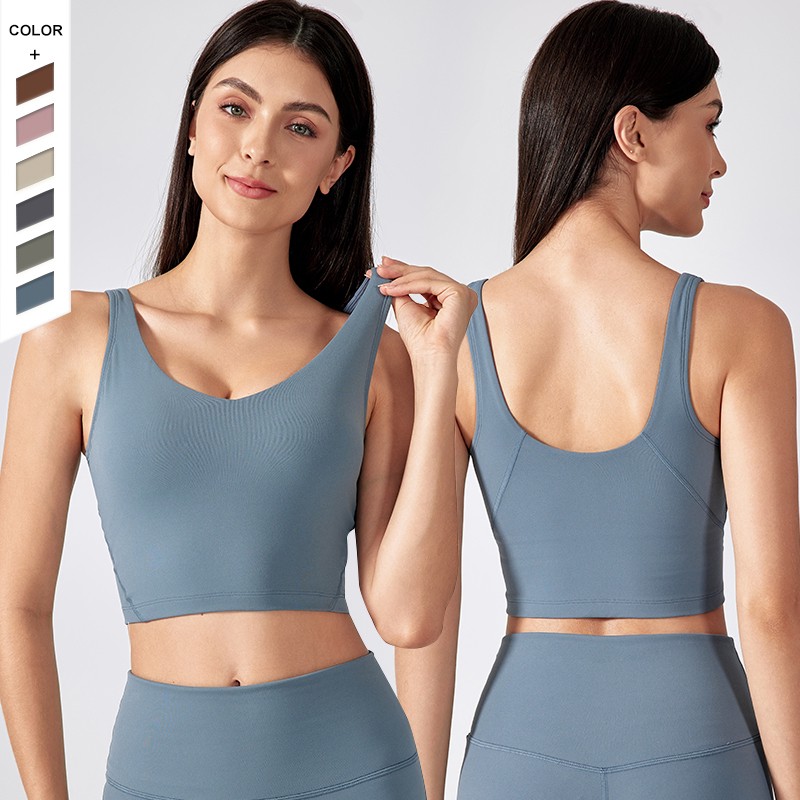 New Style High-strength Yoga Bra V-neck Wide Shoulder Strap Curved Hem Sports Bra
