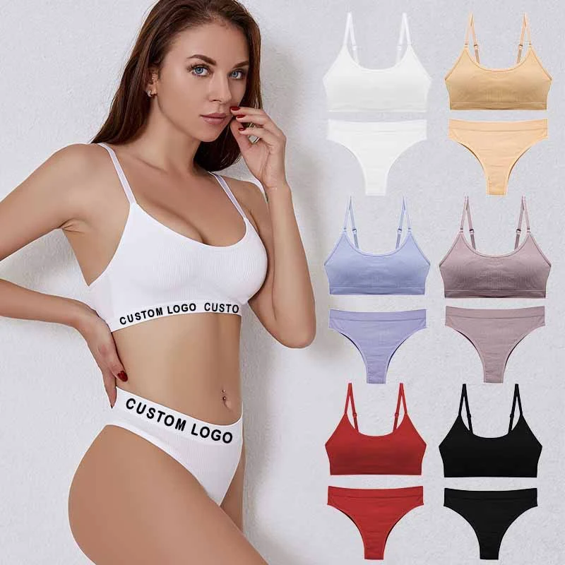 Women Wireless Vest Bralette Thin Unlined Cup Traceless Sport Fitness 2 Piece Seamless Bra and Panties Set for Girls Teenage