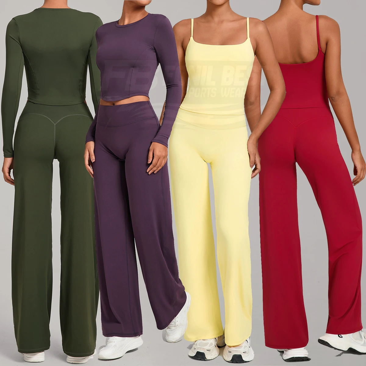 Women's 3-Piece Yoga Fitness Set Solid Breathable Spandex/Polyester Sleeveless Top High-Waisted Pants Elastic Waist Customized