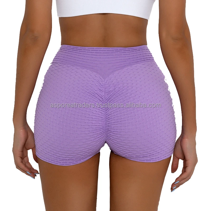 Custom Logo Women's Breathable Button High Waist Gym Yoga Shorts Scrunch Push up Workout Fitness Tights OEM ODM