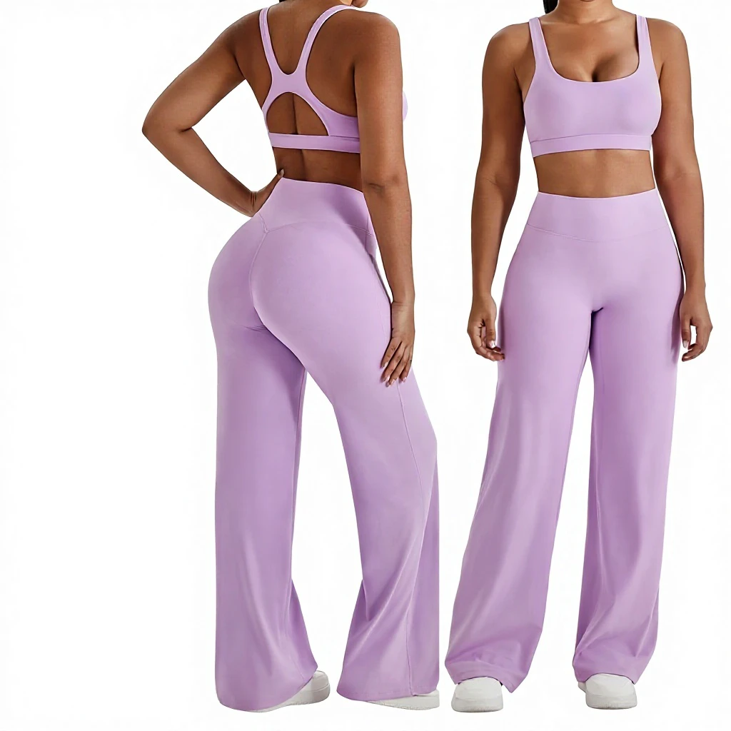 2026 Cross-border Straight High Waist Solid Color Yoga Suit Women's Tight Quick-drying Fitness Clothing 2-Piece Sets