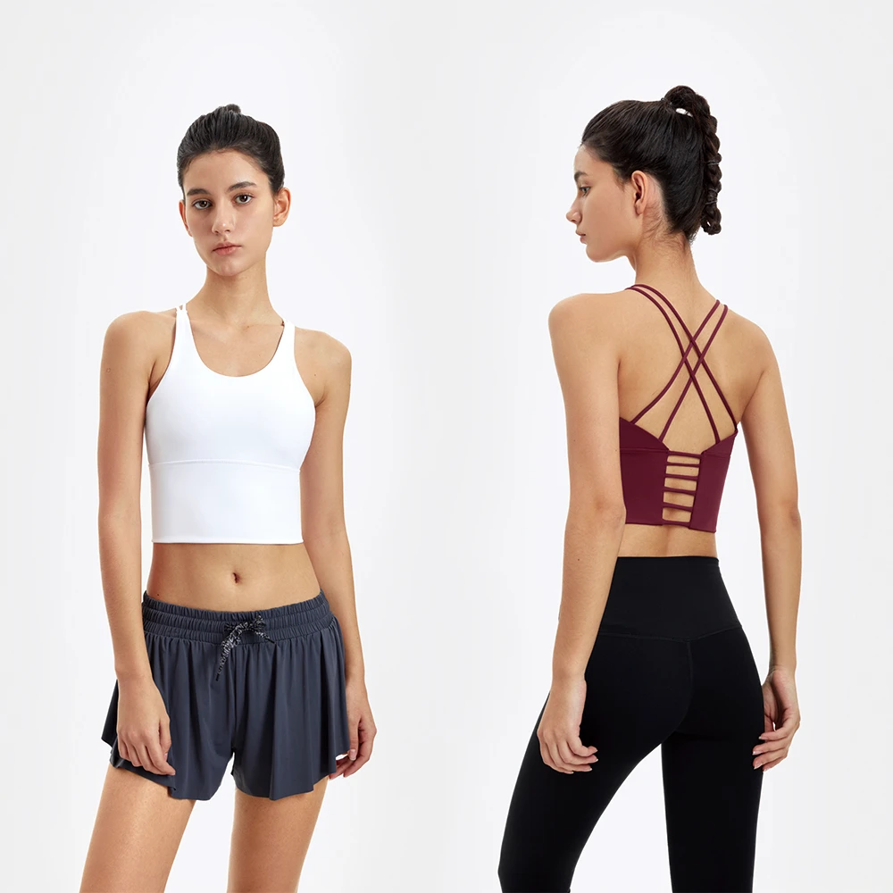 Women's Fine Strap Beauty Back Sports Bra Shock Absorption Gathering Bra Wireless Vest Sports Yoga Fitness Outdoor Wear