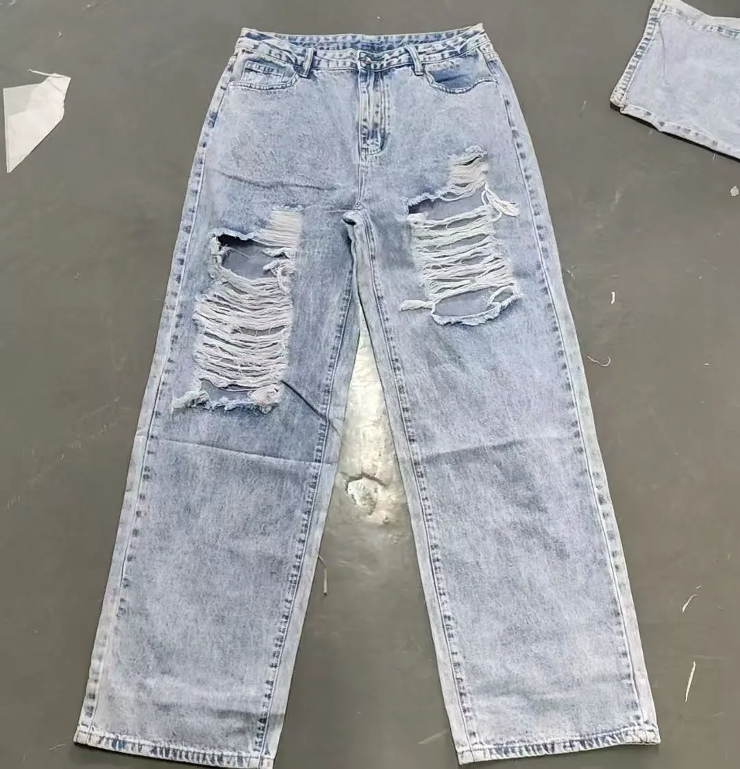 High Quality Fashion Women's High-Waisted Blue Jeans Comfy Stretchy Denim Skinny with Ripped Design Casual Style Washable