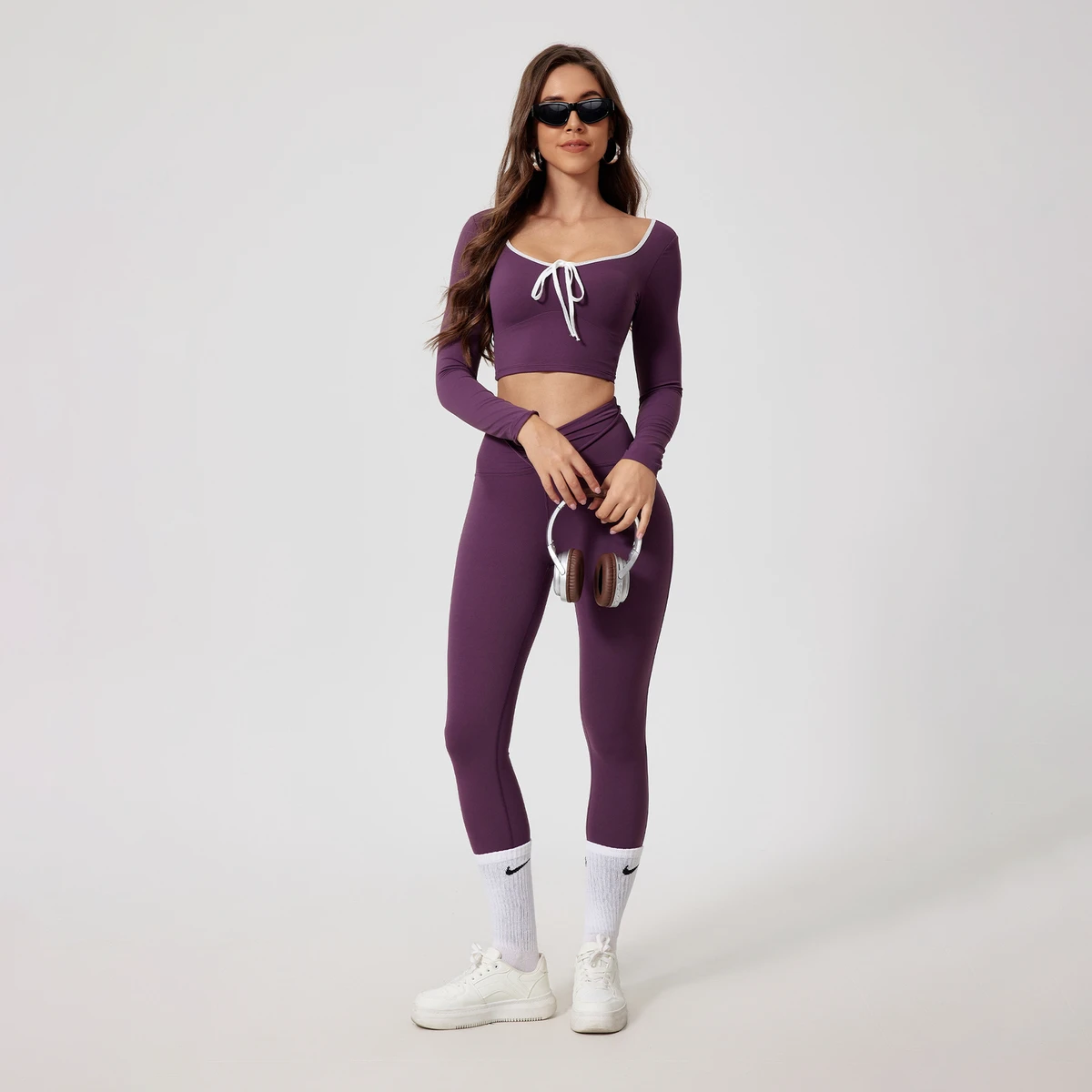 Under Lulu Custom Sexy Crewneck High Waist Plus Size Lightweight Elastic Waist Quick-drying Long-sleeved Yoga Suit 2-Piece Set