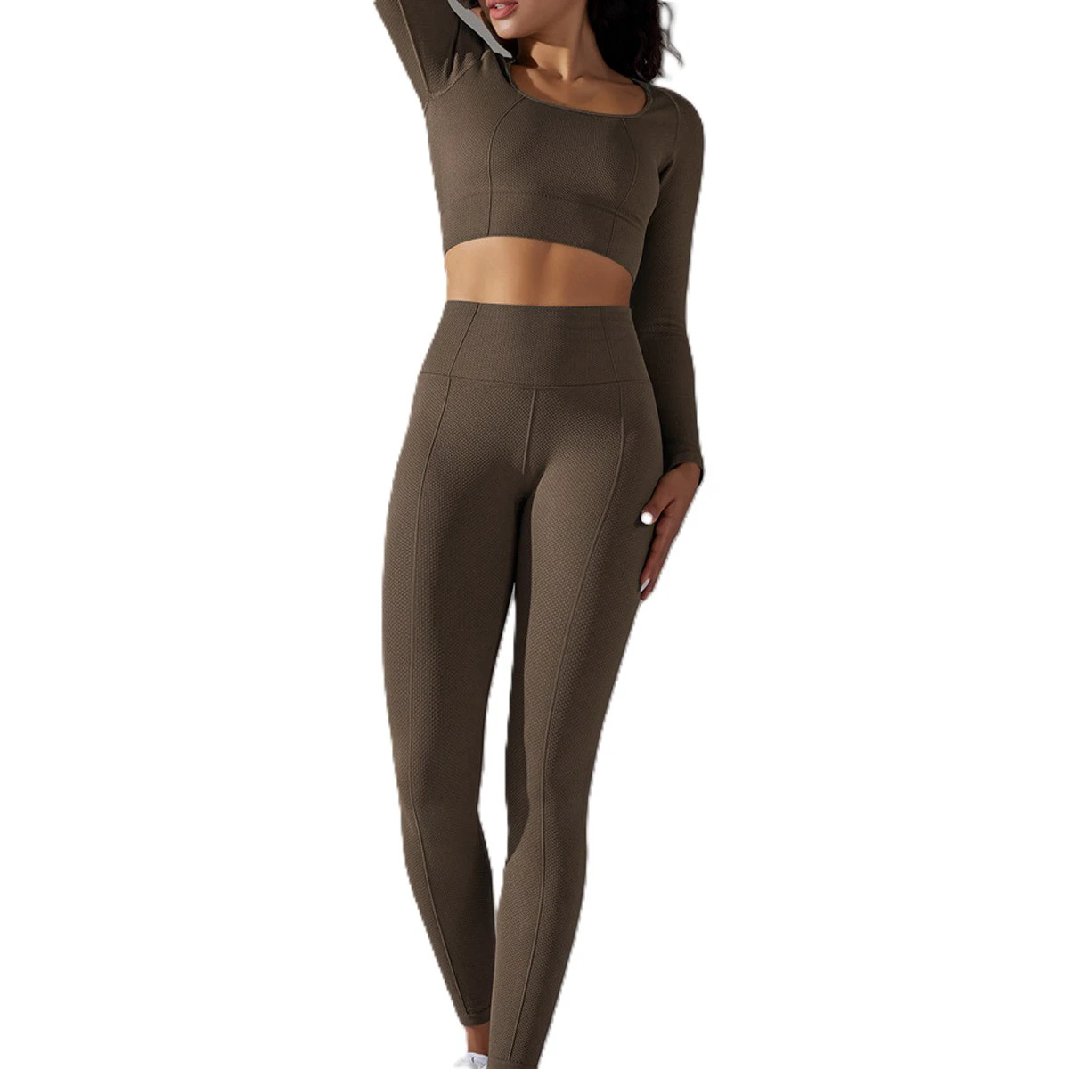 Women's Solid Two-Piece Yoga Set High Waist Leggings & Crew Neck Top Eco-Friendly Breathable Stretch Activewear
