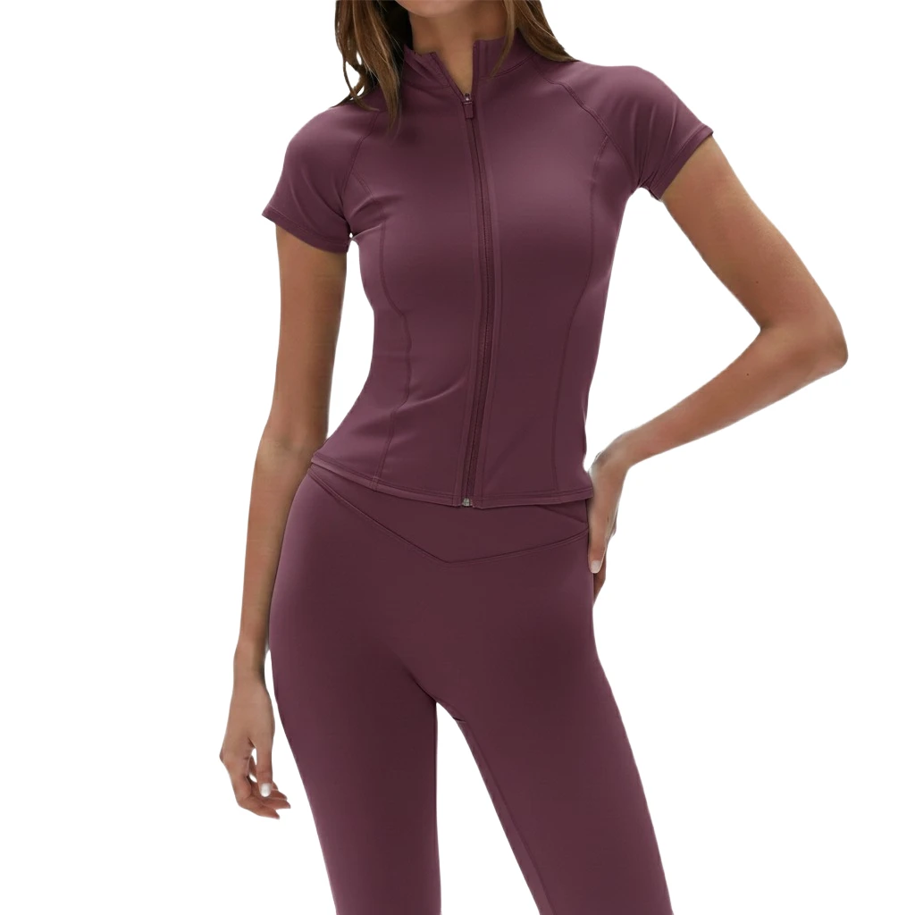 Womens Yoga Training Set With Zipper Jacket And High Waist Leggings Two Piece