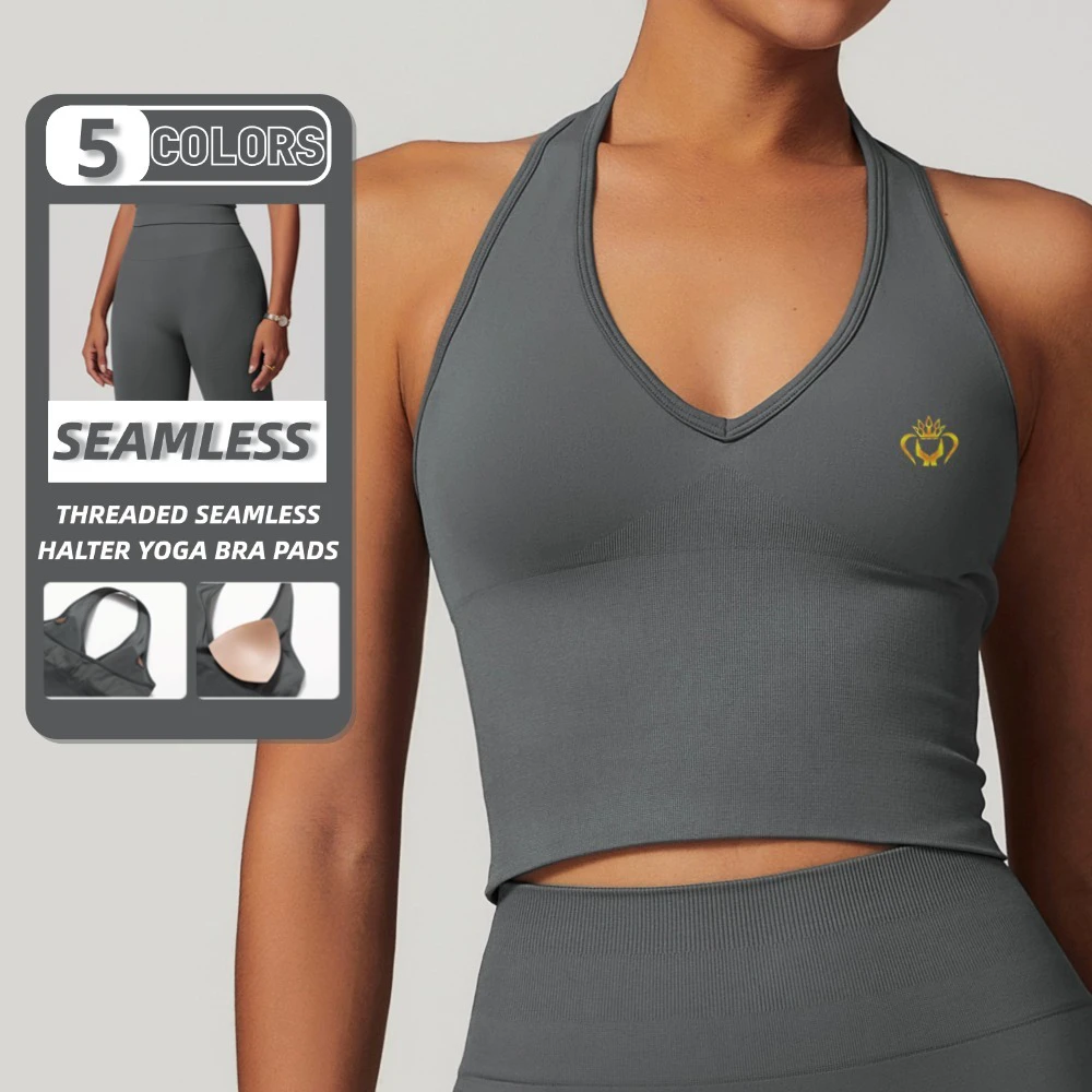 U Neck Halter Neck Seamless High Support Yoga Sports Bra Running Racerback Fitness Tank Top High Intensity Workout Top