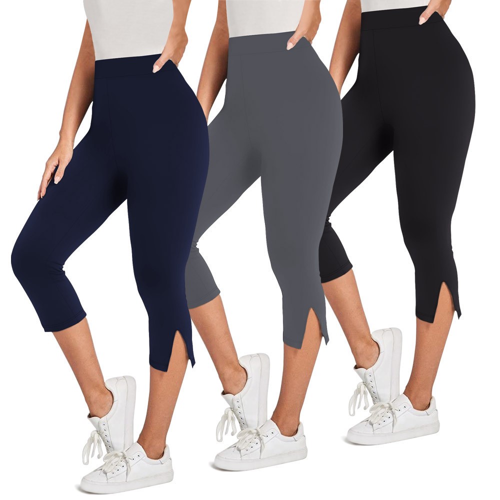 Wholesale High-Waisted Length Women Yoga Leggings Summer Lightweight Stretch Fitness Pants Breathable Capri Sports