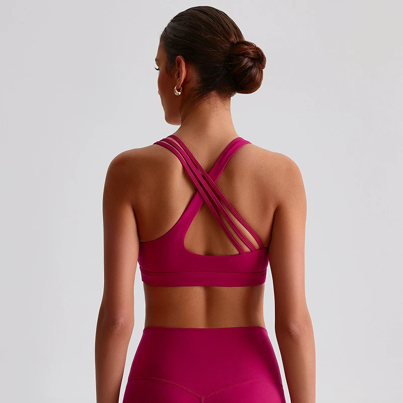 Women's New Sexy Sport Bras Hollow Gathered Removable Pad Lightweight Running Top Shockproof Gym Fitness Yoga Sports Bra