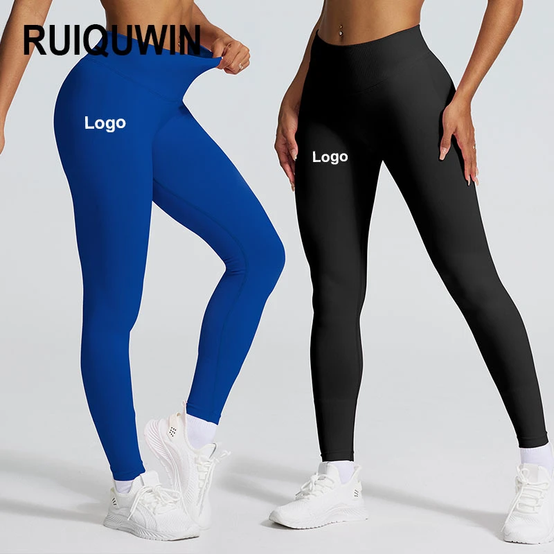 RUIQUWIN Custom Logo Women's High-Stretch Yoga Leggings High-Waist Tummy Control Quick-Dry Breathable Training Running Pants