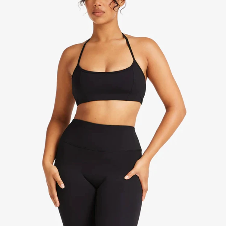 Hot Selling Sexy Women Halter Neck Sports Bra Open Back Mid Support Gym Fitness Bra With Removable Padding