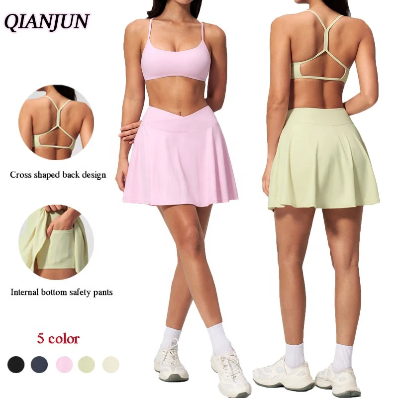 Custom Women's Sports 2 Piece Suit Cross Backless Bra With Built-in Safety Leggings Tennis Set Gym Fitness Yoga Set